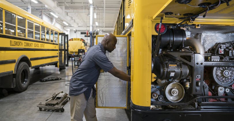 School bus in shop