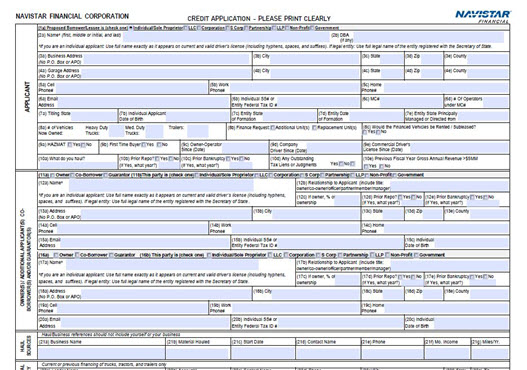 Navistar Financial Credit Application