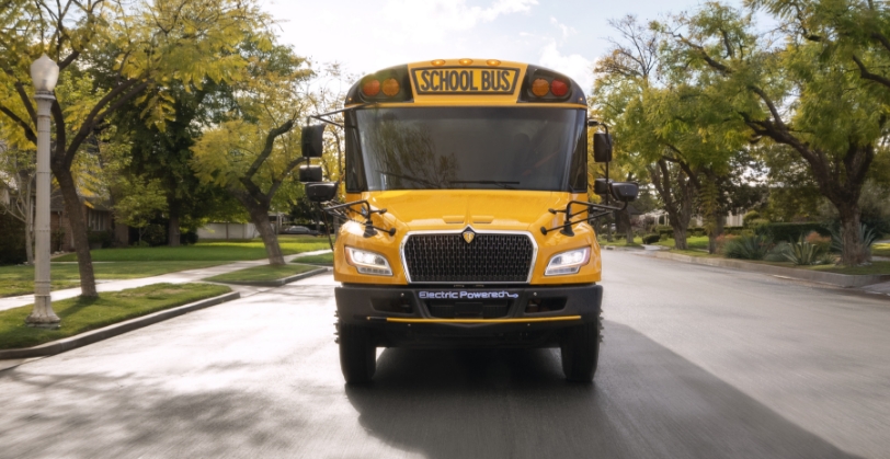 School bus in road