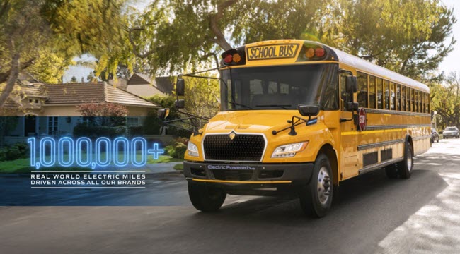 1,000,000 miles driven by electric vehicles bus graphic